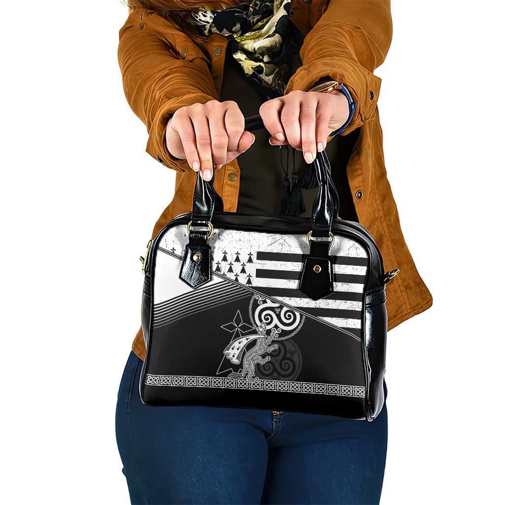Brittany Ermine Celtic Shoulder Handbag Black Celtic Triskels - Wonder Print Shop
