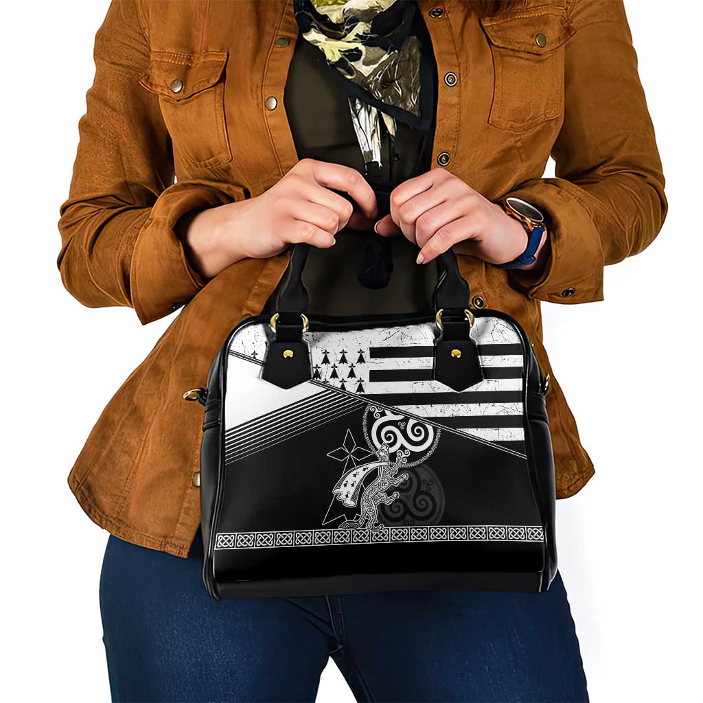 Brittany Ermine Celtic Shoulder Handbag Black Celtic Triskels - Wonder Print Shop
