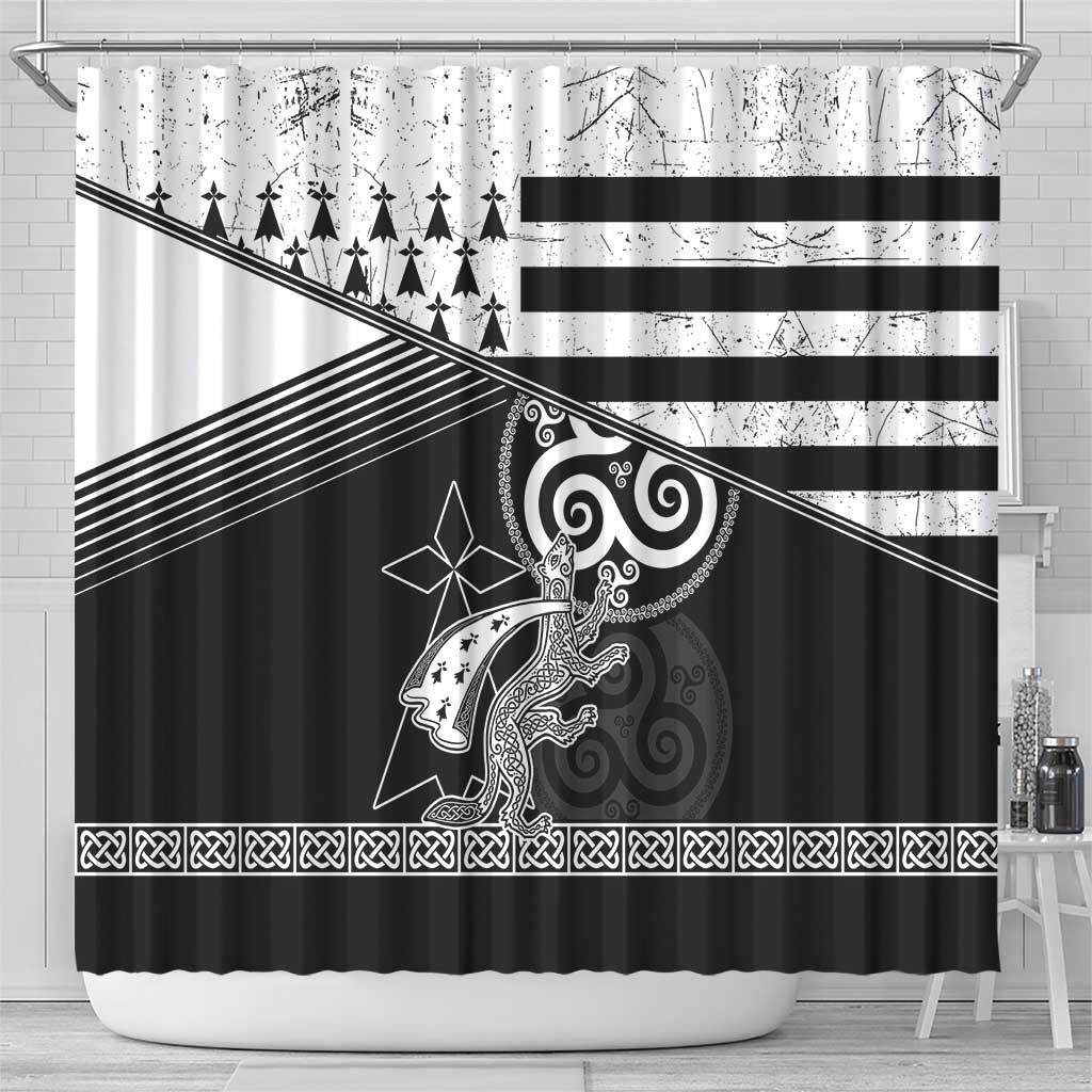 Brittany Ermine Celtic Shower Curtain Black Celtic Triskels - Wonder Print Shop