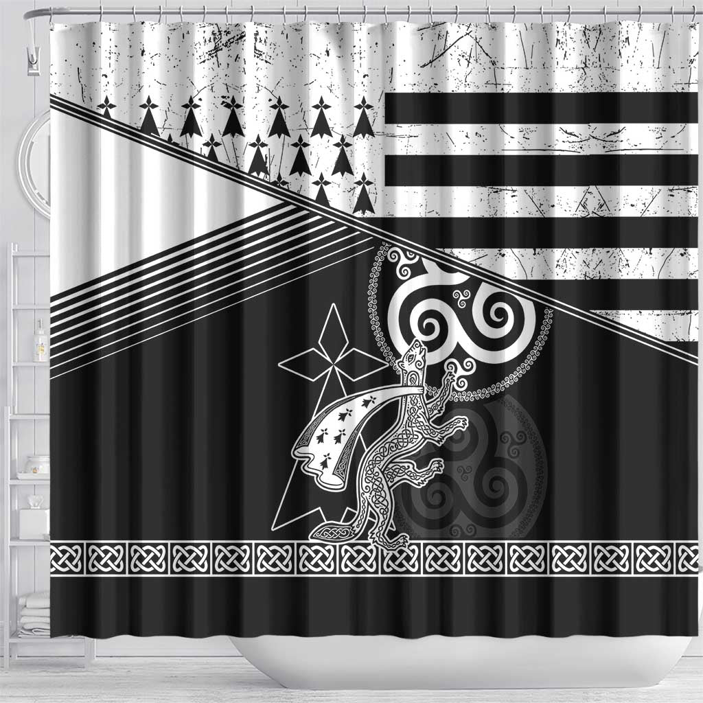 Brittany Ermine Celtic Shower Curtain Black Celtic Triskels - Wonder Print Shop