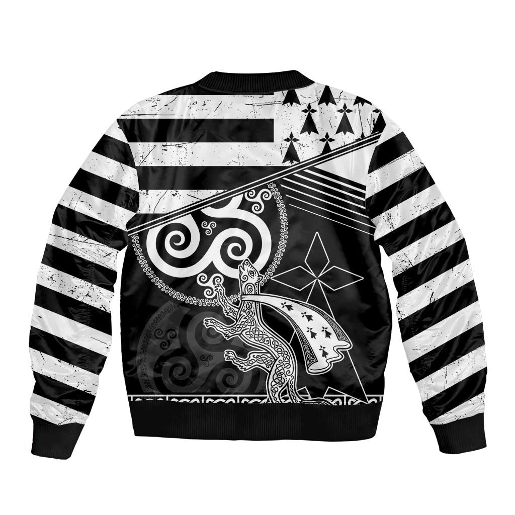 Brittany Ermine Celtic Sleeve Zip Bomber Jacket Black Celtic Triskels - Wonder Print Shop