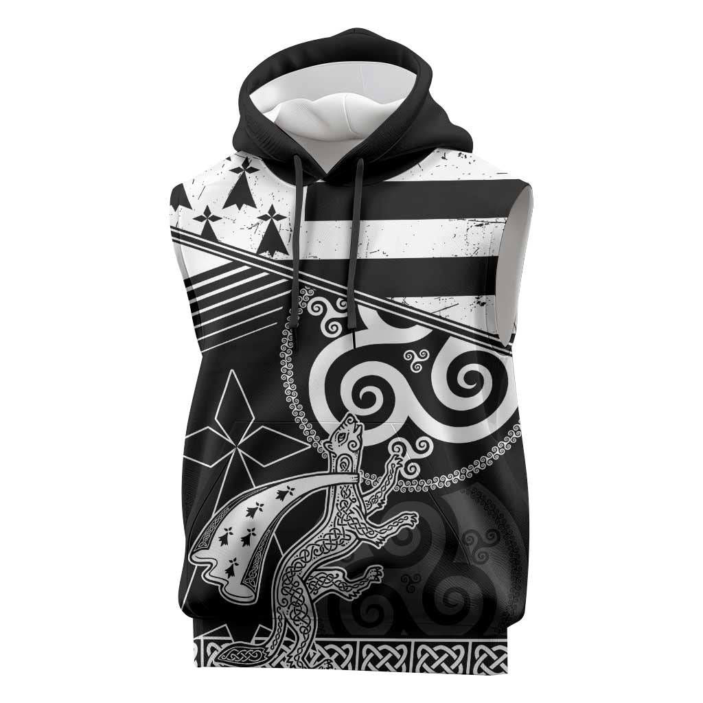 Brittany Ermine Celtic Sleeveless Hoodie Black Celtic Triskels - Wonder Print Shop