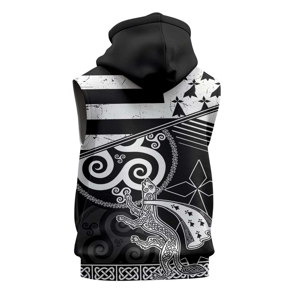 Brittany Ermine Celtic Sleeveless Hoodie Black Celtic Triskels - Wonder Print Shop