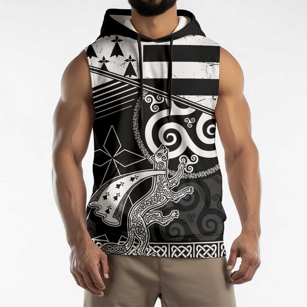 Brittany Ermine Celtic Sleeveless Hoodie Black Celtic Triskels - Wonder Print Shop