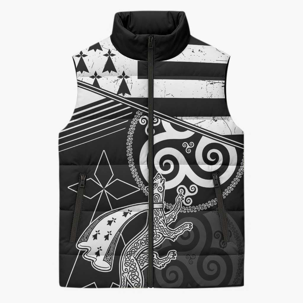 Brittany Ermine Celtic Sleeveless Puffer Jacket Black Celtic Triskels - Wonder Print Shop