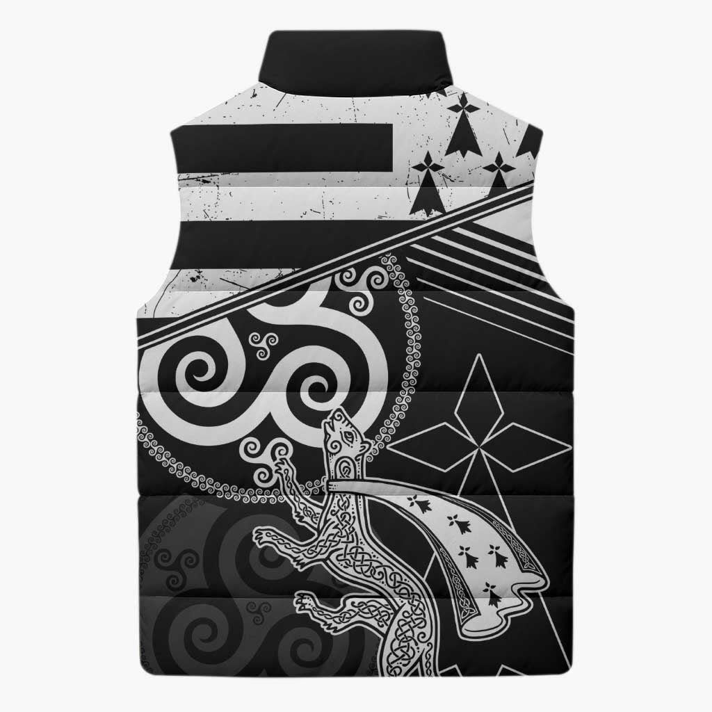 Brittany Ermine Celtic Sleeveless Puffer Jacket Black Celtic Triskels - Wonder Print Shop