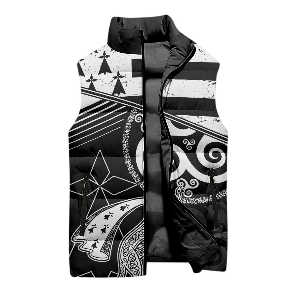 Brittany Ermine Celtic Sleeveless Puffer Jacket Black Celtic Triskels - Wonder Print Shop