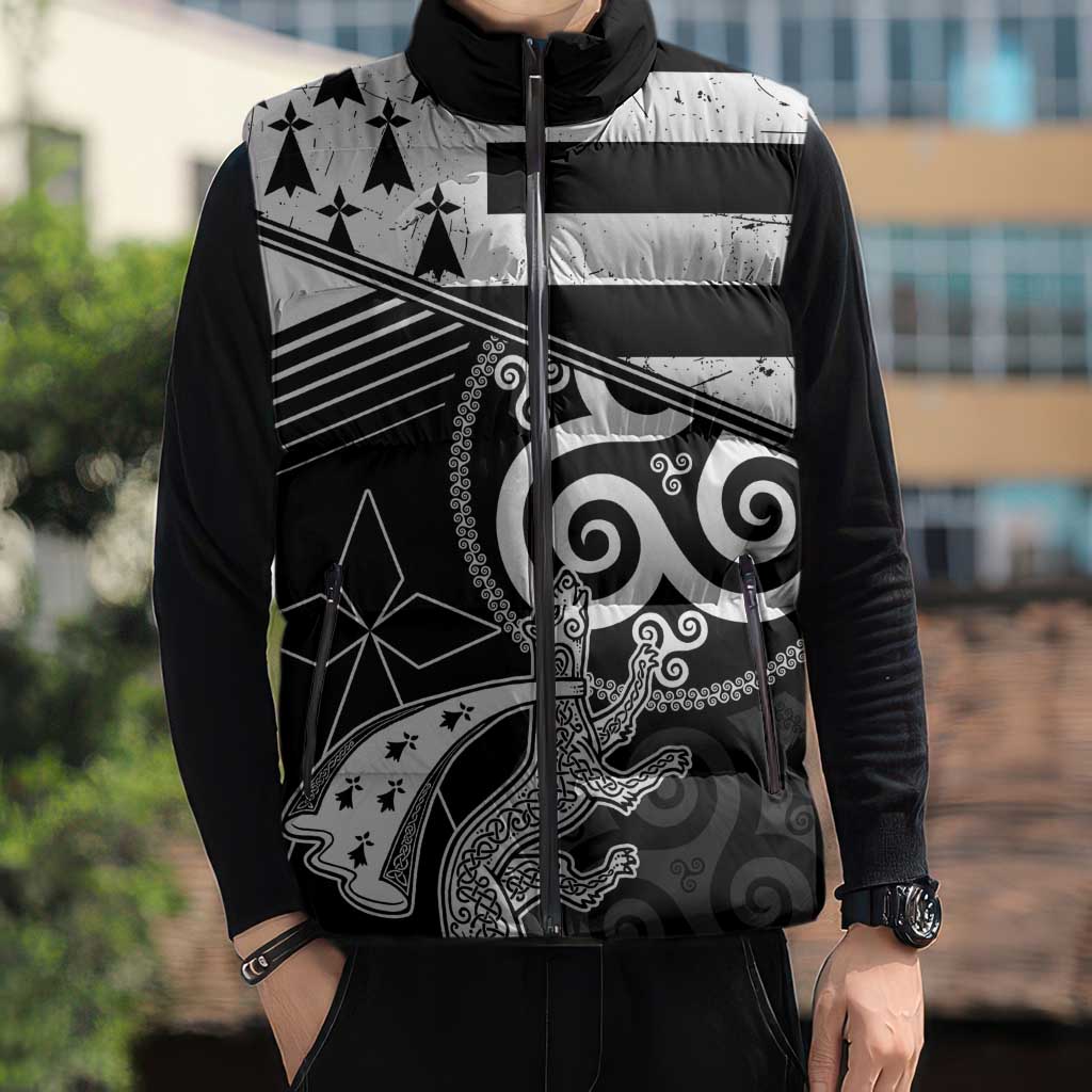 Brittany Ermine Celtic Sleeveless Puffer Jacket Black Celtic Triskels - Wonder Print Shop