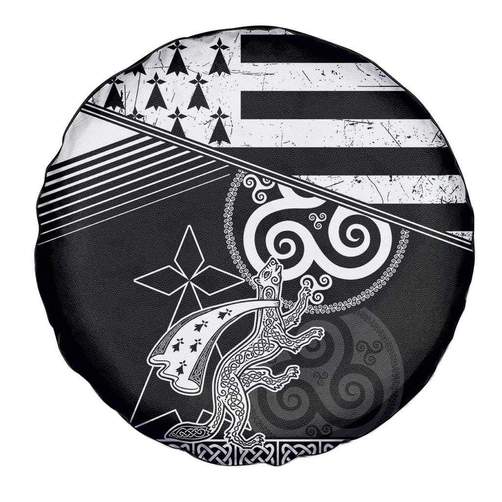 Brittany Ermine Celtic Spare Tire Cover Black Celtic Triskels - Wonder Print Shop