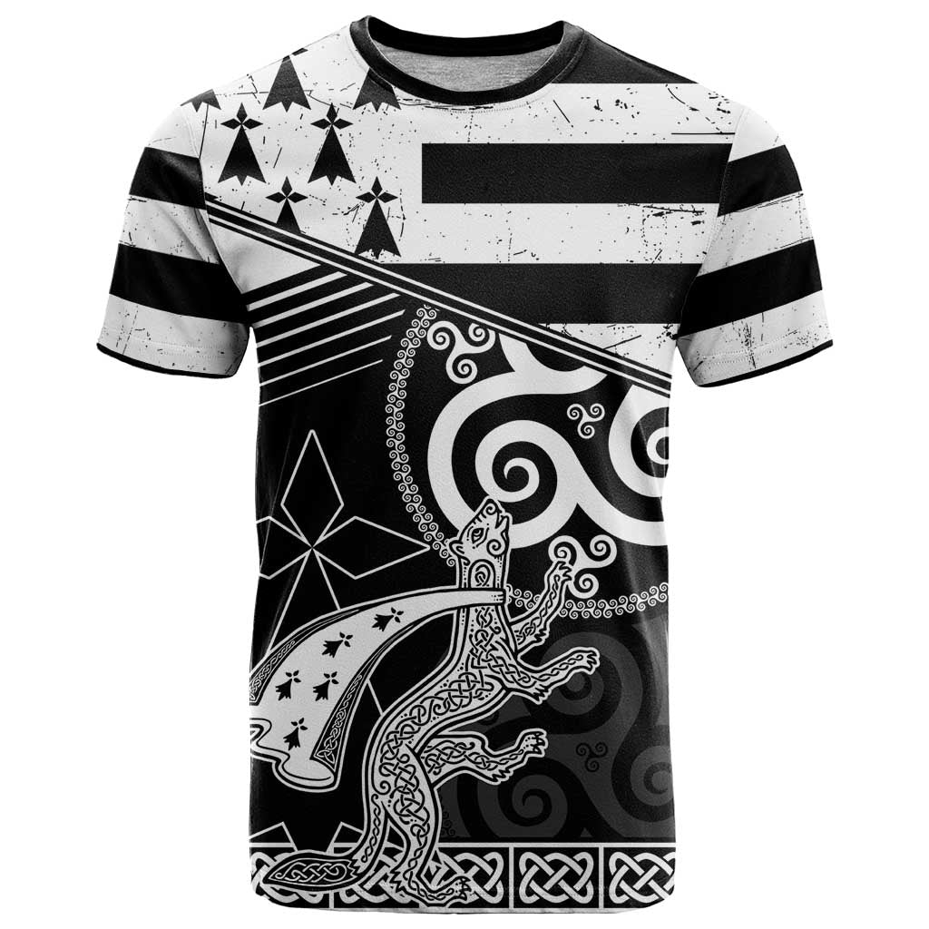 Brittany Ermine Celtic T Shirt Black Celtic Triskels - Wonder Print Shop