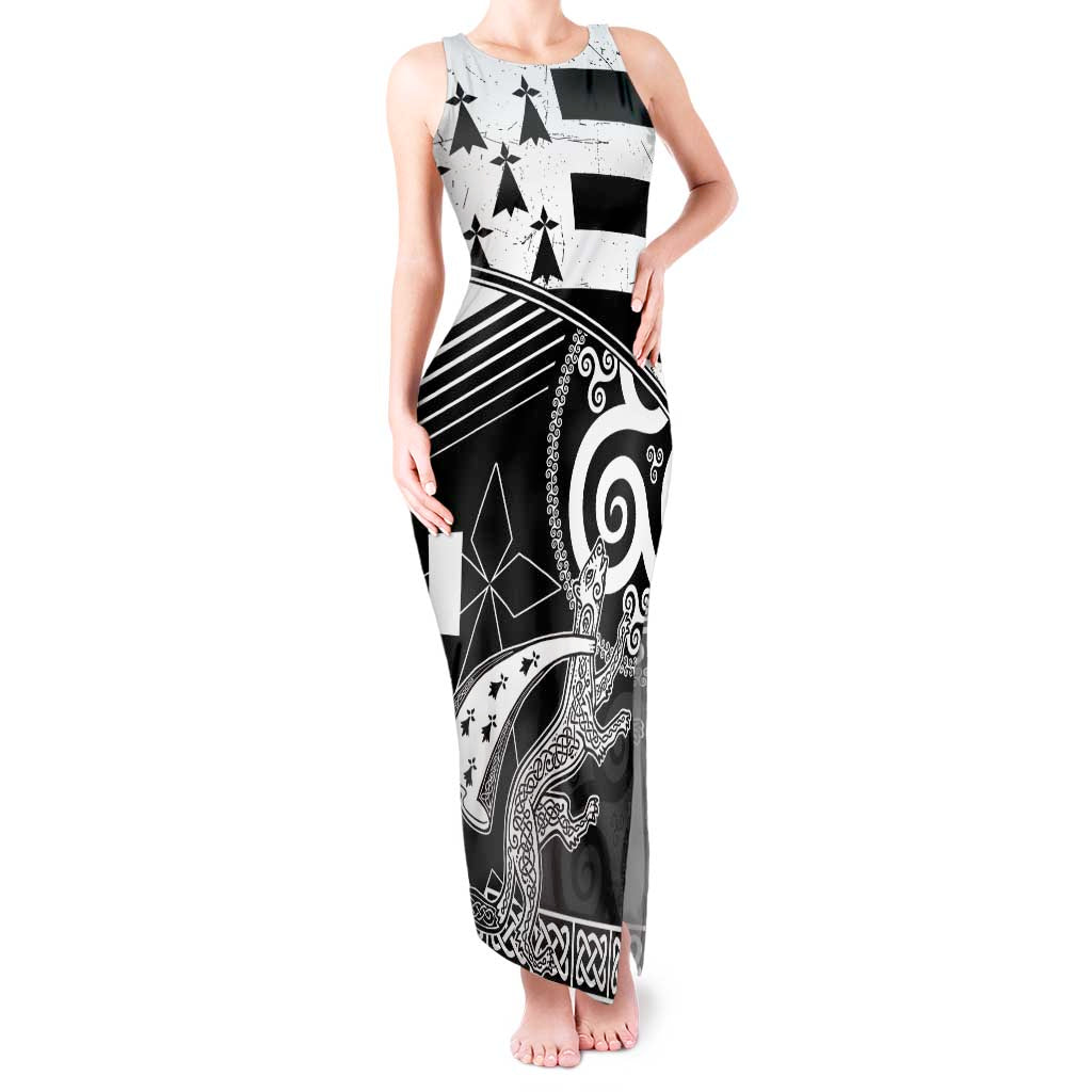 Brittany Ermine Celtic Tank Maxi Dress Black Celtic Triskels - Wonder Print Shop