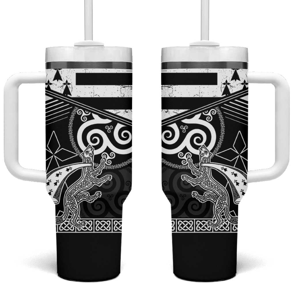 Brittany Ermine Celtic Tumbler With Handle Black Celtic Triskels - Wonder Print Shop