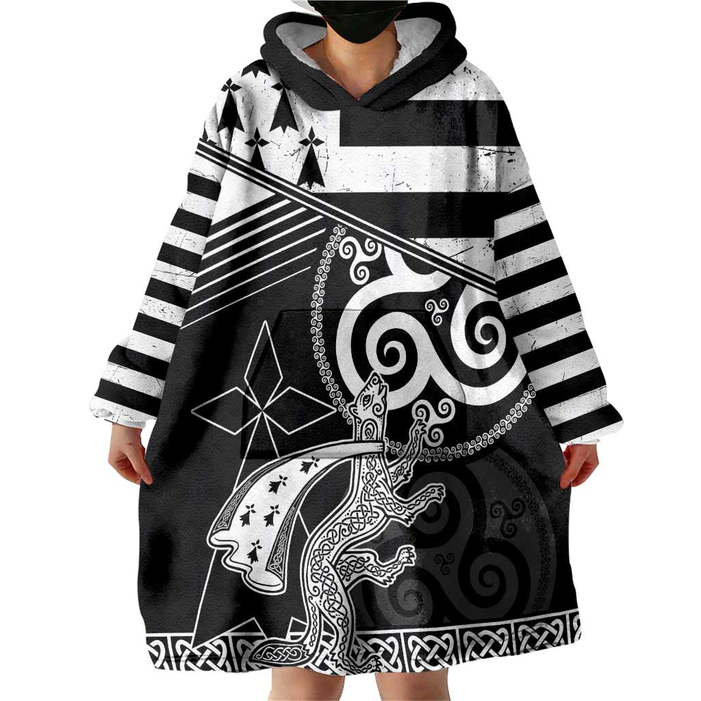 Brittany Ermine Celtic Wearable Blanket Hoodie Black Celtic Triskels - Wonder Print Shop