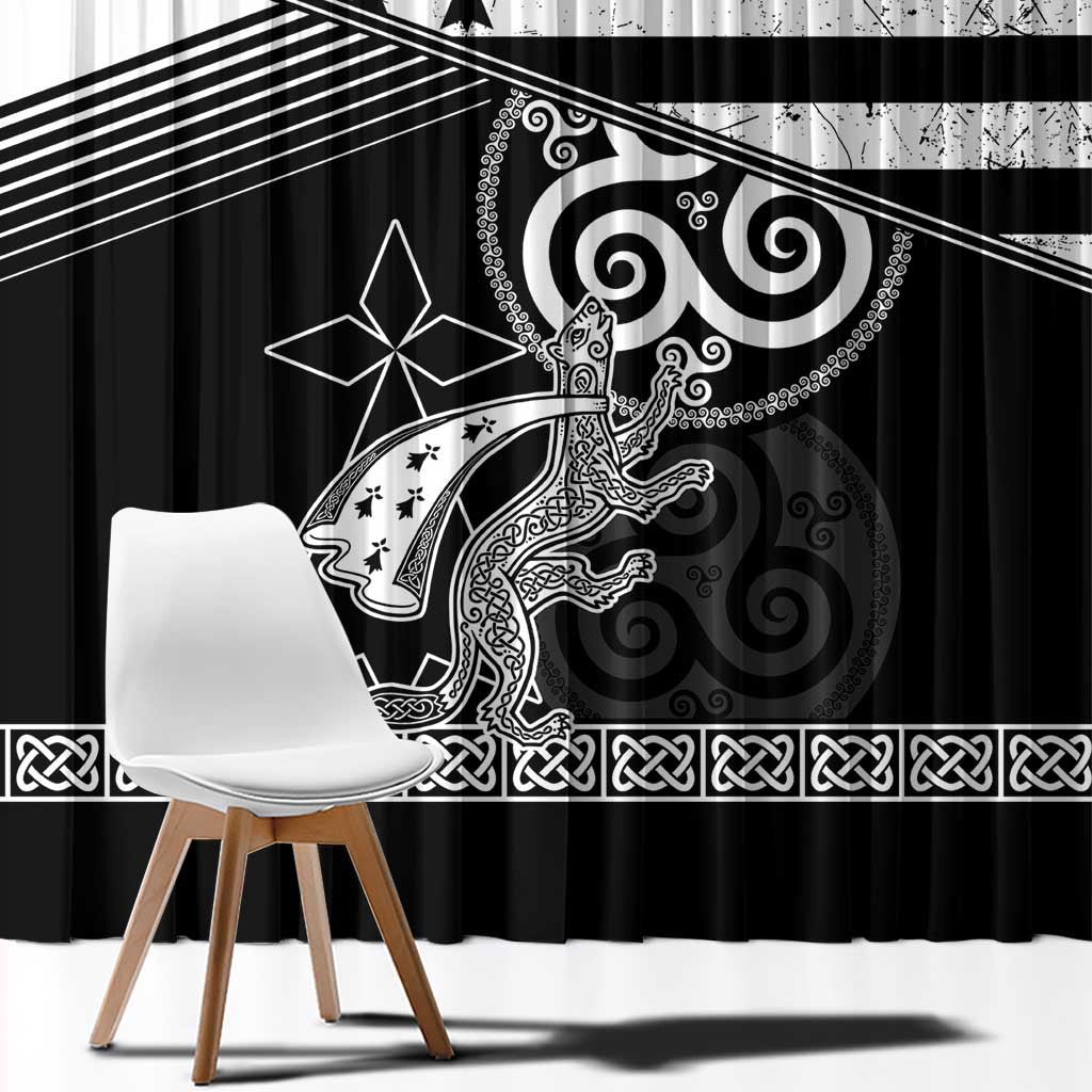 Brittany Ermine Celtic Window Curtain Black Celtic Triskels - Wonder Print Shop