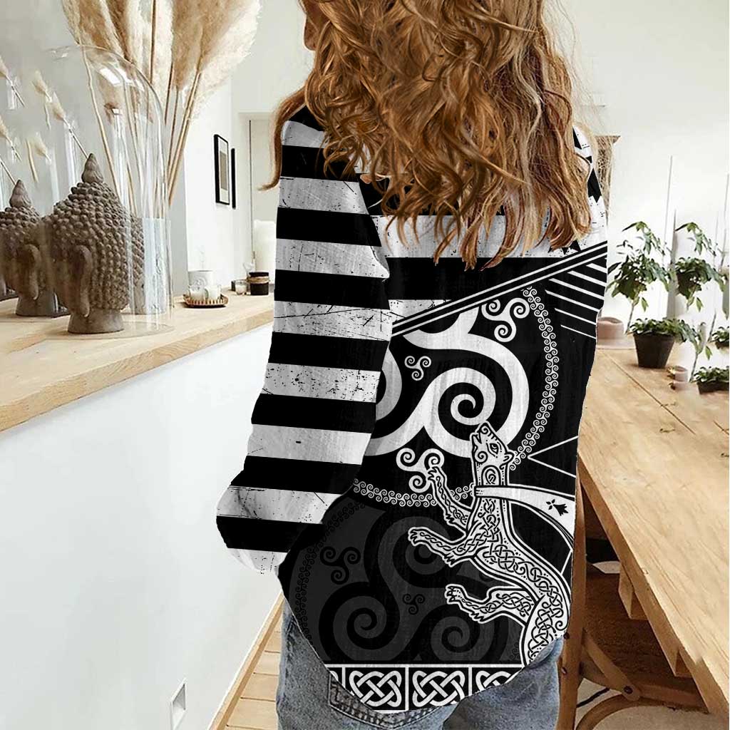 Brittany Ermine Celtic Women Casual Shirt Black Celtic Triskels - Wonder Print Shop