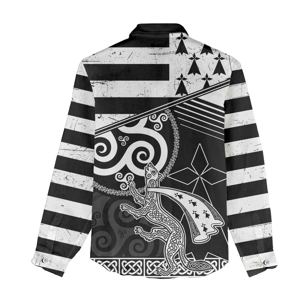 Brittany Ermine Celtic Women Casual Shirt Black Celtic Triskels - Wonder Print Shop