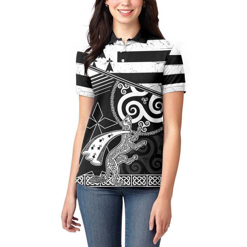 Brittany Ermine Celtic Women Polo Shirt Black Celtic Triskels - Wonder Print Shop