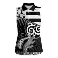 Brittany Ermine Celtic Women Sleeveless Polo Shirt Black Celtic Triskels - Wonder Print Shop