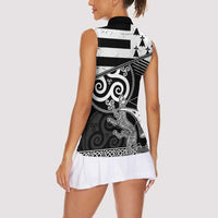 Brittany Ermine Celtic Women Sleeveless Polo Shirt Black Celtic Triskels - Wonder Print Shop