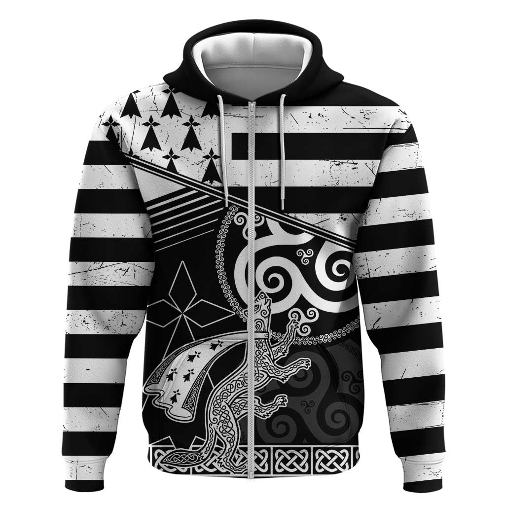 Brittany Ermine Celtic Zip Hoodie Black Celtic Triskels - Wonder Print Shop