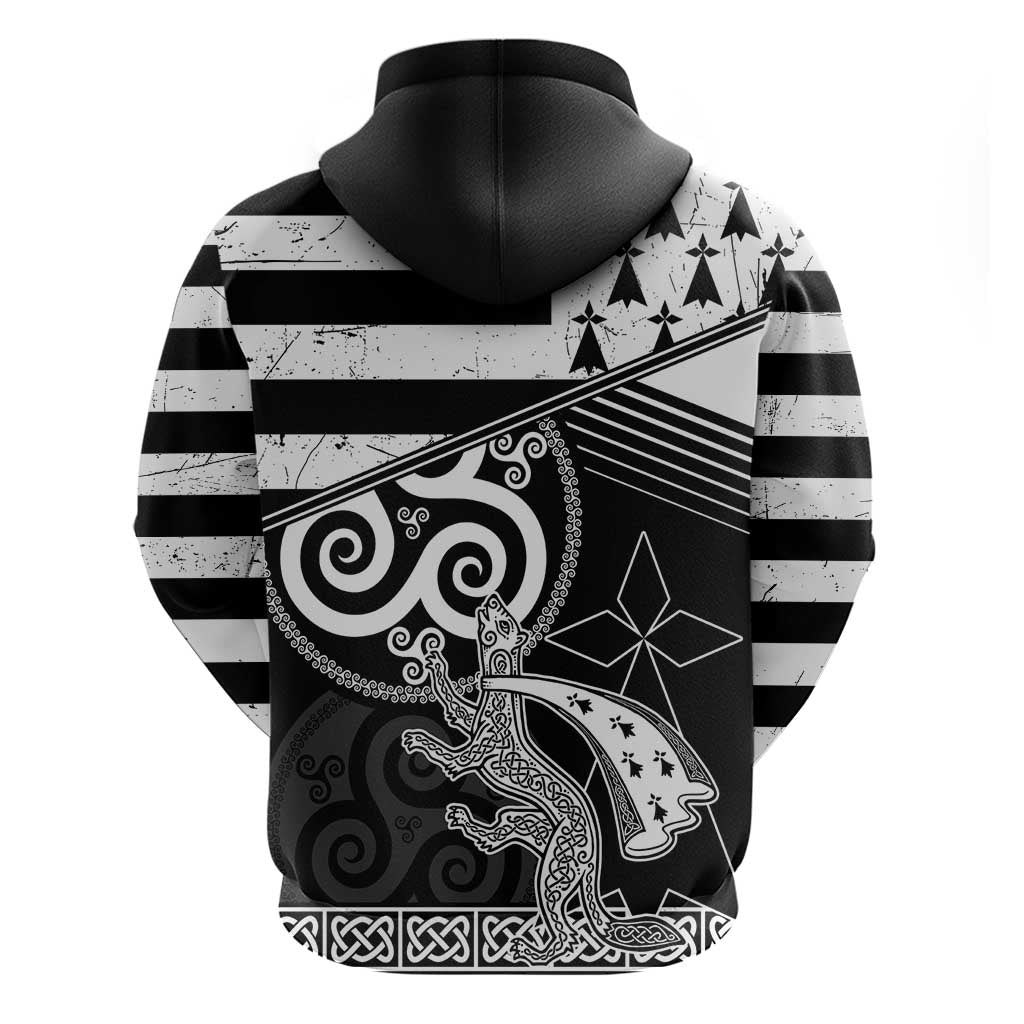 Brittany Ermine Celtic Zip Hoodie Black Celtic Triskels - Wonder Print Shop