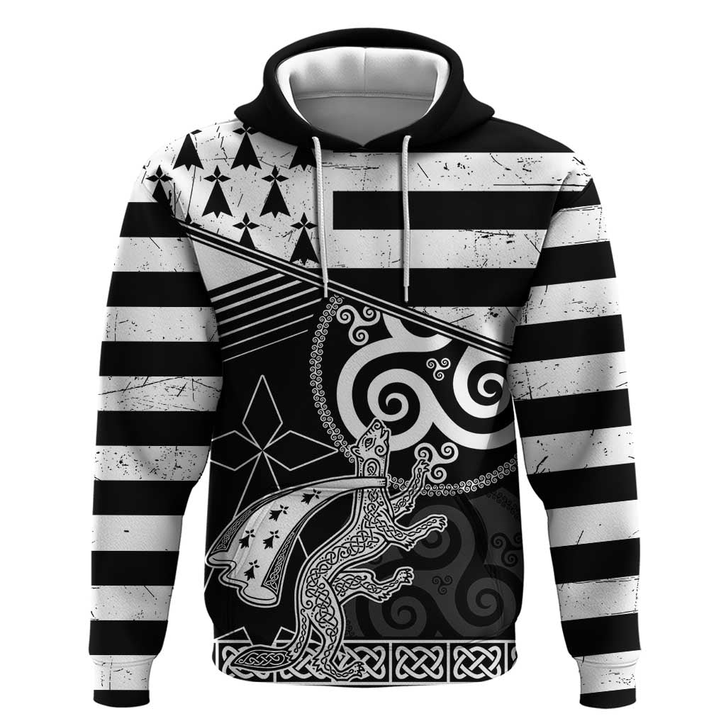 Brittany Ermine Celtic Zip Hoodie Black Celtic Triskels - Wonder Print Shop