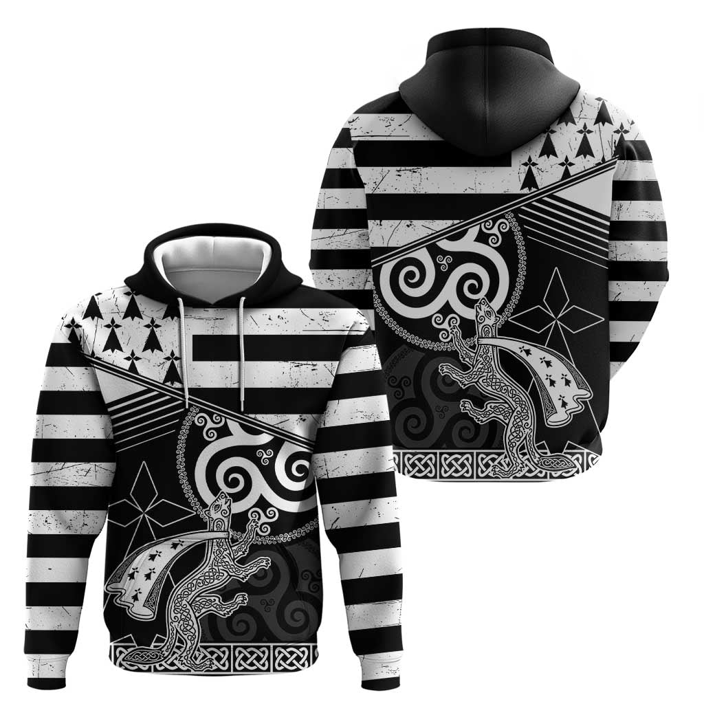 Brittany Ermine Celtic Zip Hoodie Black Celtic Triskels - Wonder Print Shop