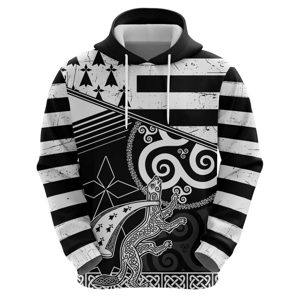 Brittany Ermine Celtic Zip Hoodie Black Celtic Triskels - Wonder Print Shop
