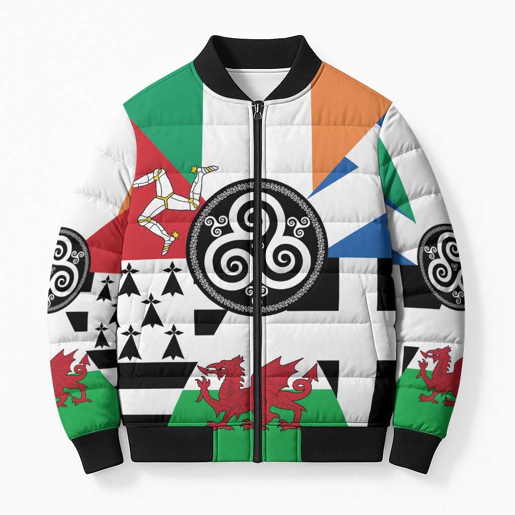 Celtic Nations Flag Bomber Puffer Jacket Six Celtic Countries Heritage - Wonder Print Shop