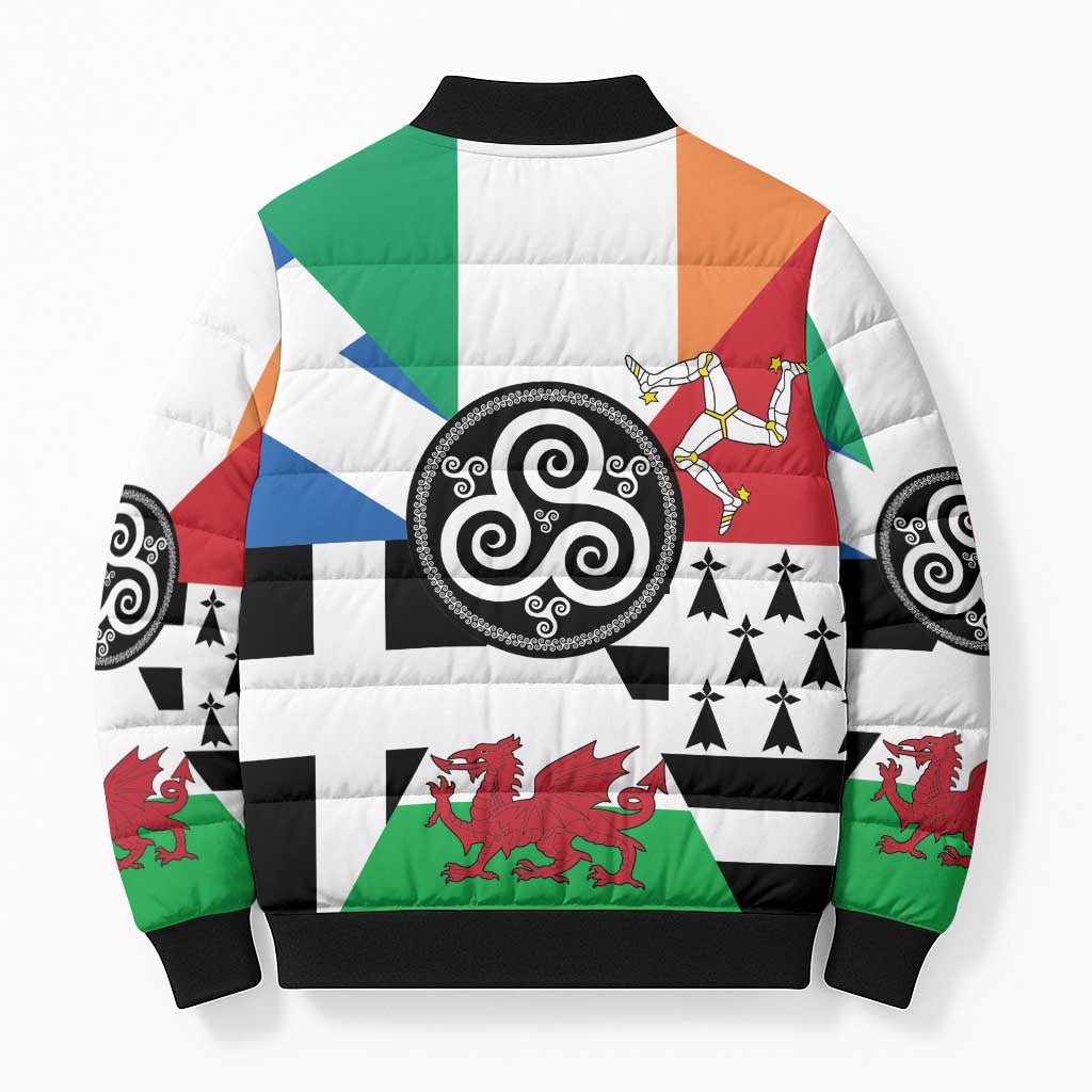 Celtic Nations Flag Bomber Puffer Jacket Six Celtic Countries Heritage - Wonder Print Shop