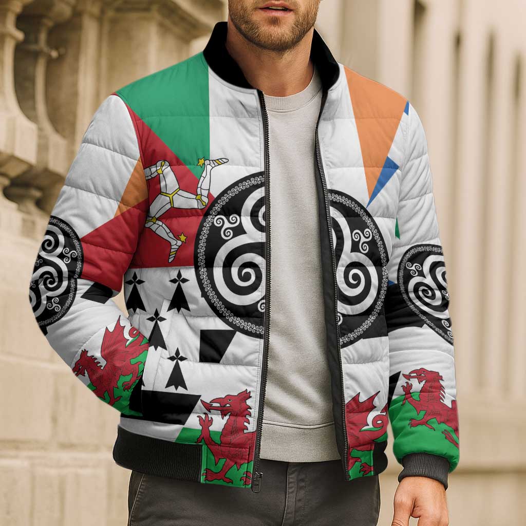 Celtic Nations Flag Bomber Puffer Jacket Six Celtic Countries Heritage - Wonder Print Shop