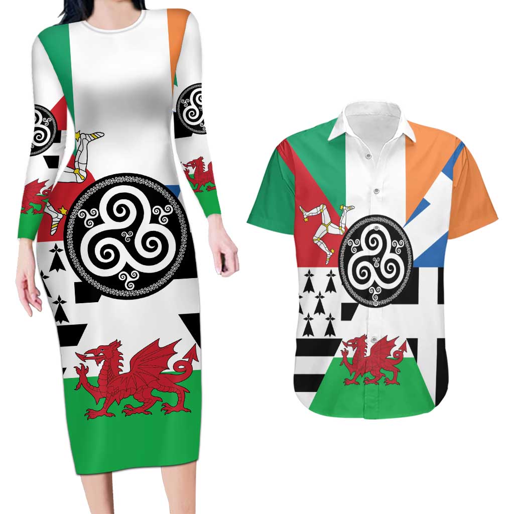 Celtic Nations Flag Couples Matching Long Sleeve Bodycon Dress and Hawaiian Shirt Six Celtic Countries Heritage - Wonder Print Shop