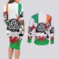 Celtic Nations Flag Couples Matching Long Sleeve Bodycon Dress and Long Sleeve Button Shirt Six Celtic Countries Heritage - Wonder Print Shop