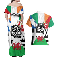 Celtic Nations Flag Couples Matching Off Shoulder Maxi Dress and Hawaiian Shirt Six Celtic Countries Heritage - Wonder Print Shop