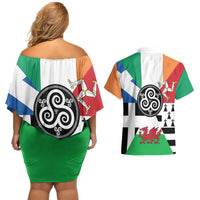 Celtic Nations Flag Couples Matching Off Shoulder Short Dress and Hawaiian Shirt Six Celtic Countries Heritage - Wonder Print Shop