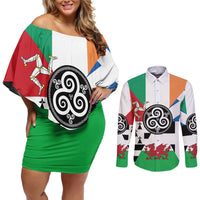 Celtic Nations Flag Couples Matching Off Shoulder Short Dress and Long Sleeve Button Shirt Six Celtic Countries Heritage - Wonder Print Shop