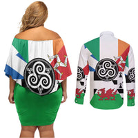 Celtic Nations Flag Couples Matching Off Shoulder Short Dress and Long Sleeve Button Shirt Six Celtic Countries Heritage - Wonder Print Shop