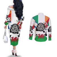 Celtic Nations Flag Couples Matching Off The Shoulder Long Sleeve Dress and Long Sleeve Button Shirt Six Celtic Countries Heritage - Wonder Print Shop