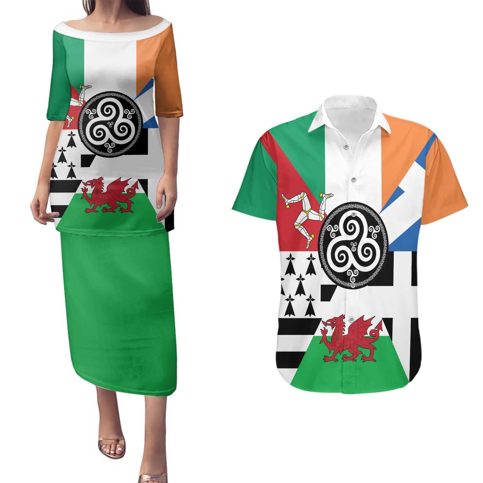 Celtic Nations Flag Couples Matching Puletasi and Hawaiian Shirt Six Celtic Countries Heritage - Wonder Print Shop