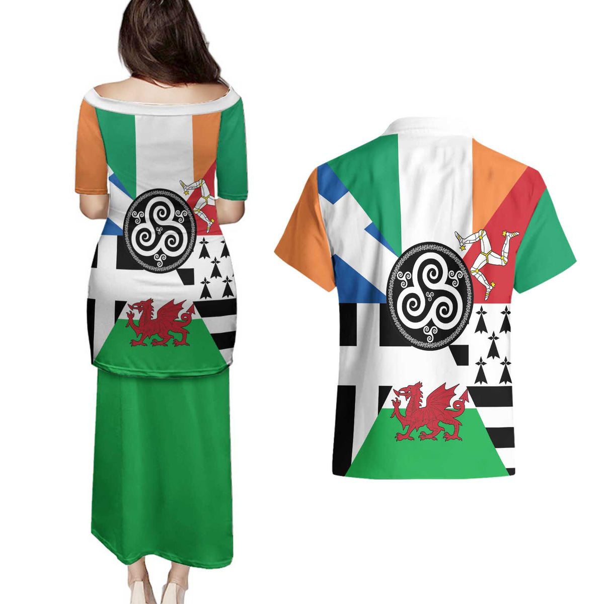 Celtic Nations Flag Couples Matching Puletasi and Hawaiian Shirt Six Celtic Countries Heritage - Wonder Print Shop