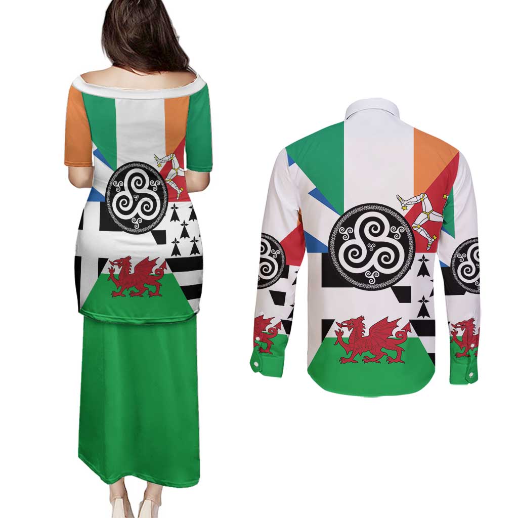 Celtic Nations Flag Couples Matching Puletasi and Long Sleeve Button Shirt Six Celtic Countries Heritage - Wonder Print Shop
