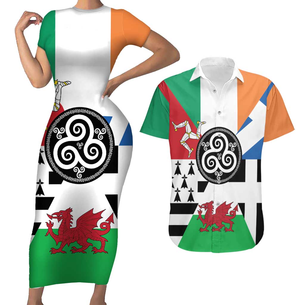 Celtic Nations Flag Couples Matching Short Sleeve Bodycon Dress and Hawaiian Shirt Six Celtic Countries Heritage - Wonder Print Shop