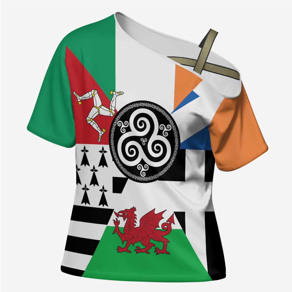 Celtic Nations Flag Cross Shoulder Shirt Six Celtic Countries Heritage - Wonder Print Shop