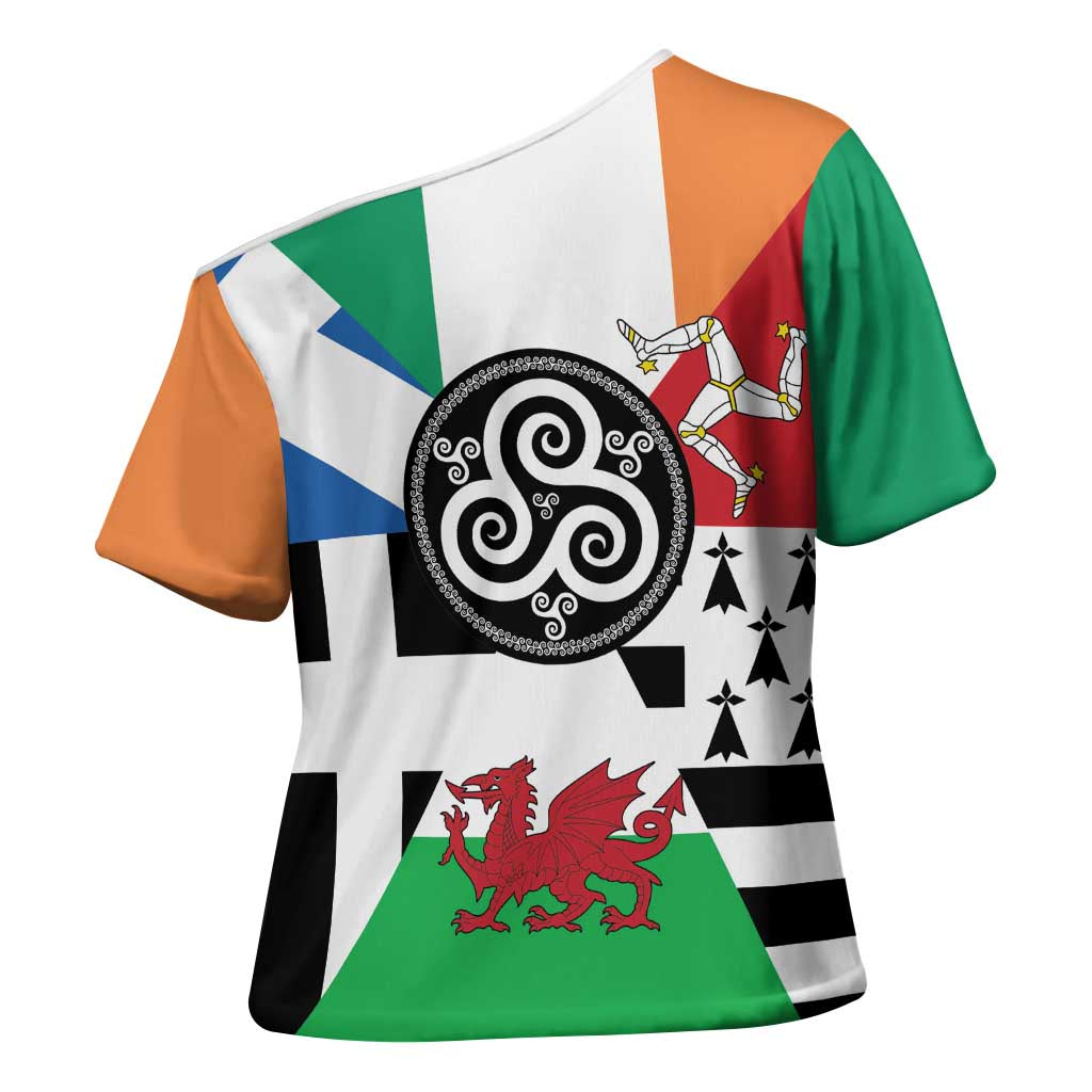Celtic Nations Flag Cross Shoulder Shirt Six Celtic Countries Heritage - Wonder Print Shop