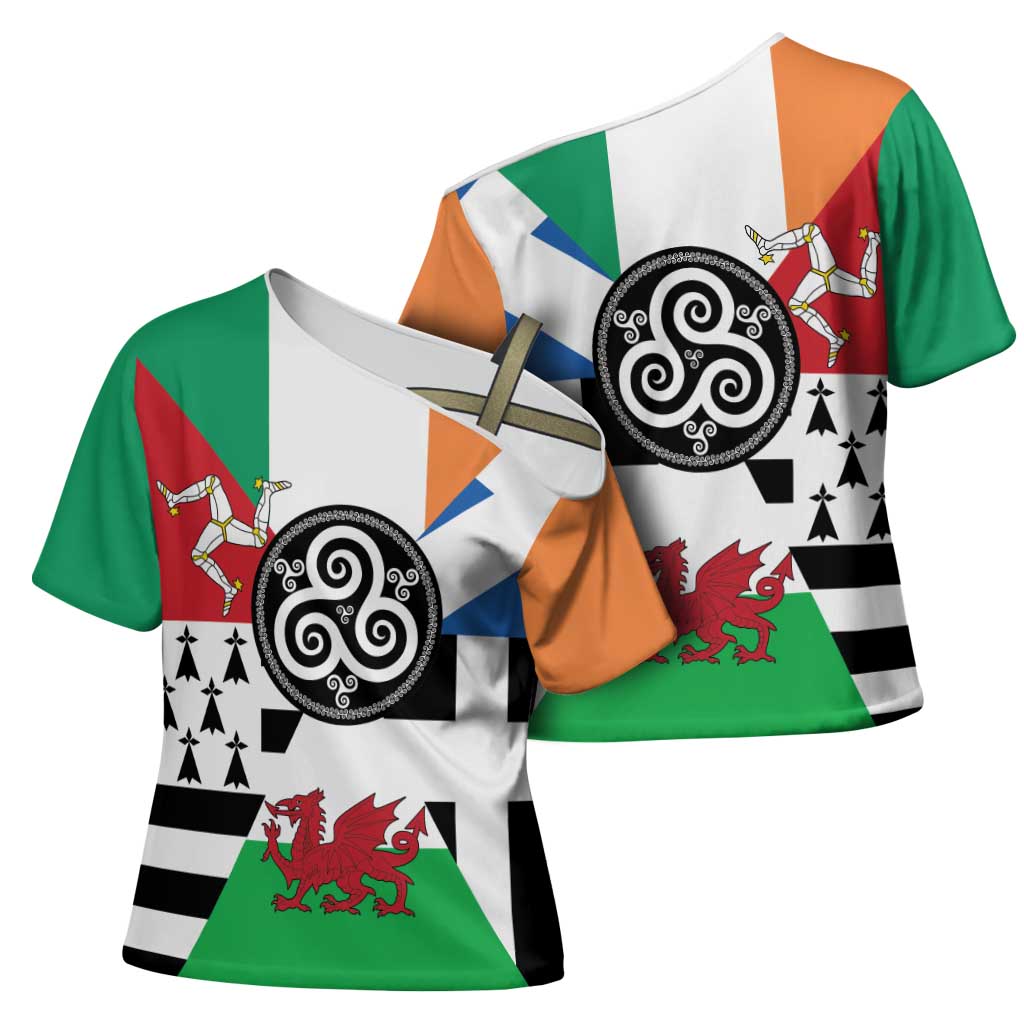 Celtic Nations Flag Cross Shoulder Shirt Six Celtic Countries Heritage - Wonder Print Shop