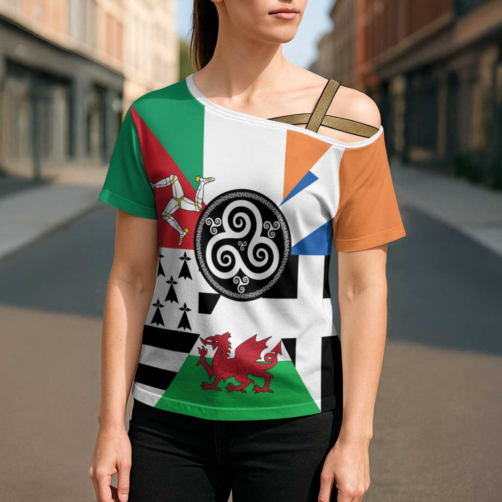 Celtic Nations Flag Cross Shoulder Shirt Six Celtic Countries Heritage - Wonder Print Shop