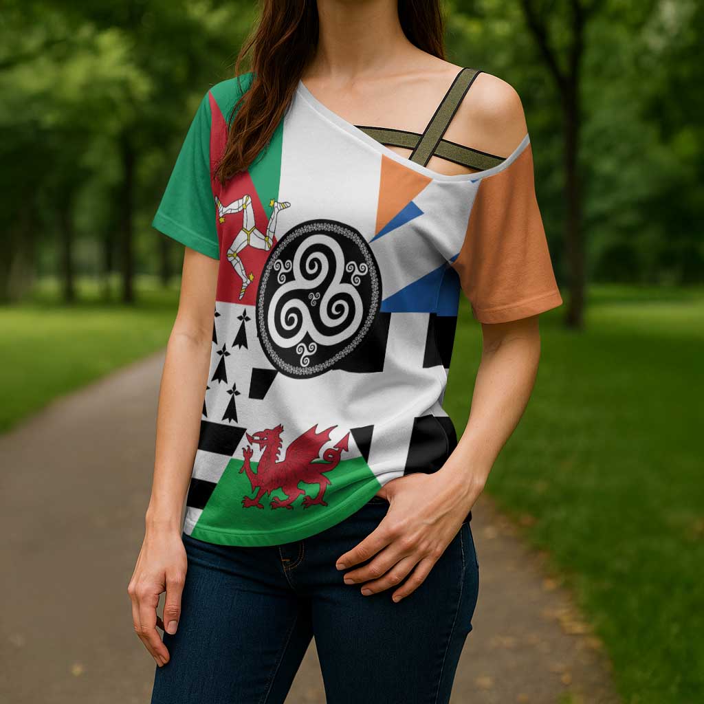 Celtic Nations Flag Cross Shoulder Shirt Six Celtic Countries Heritage - Wonder Print Shop