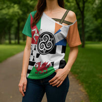 Celtic Nations Flag Cross Shoulder Shirt Six Celtic Countries Heritage - Wonder Print Shop