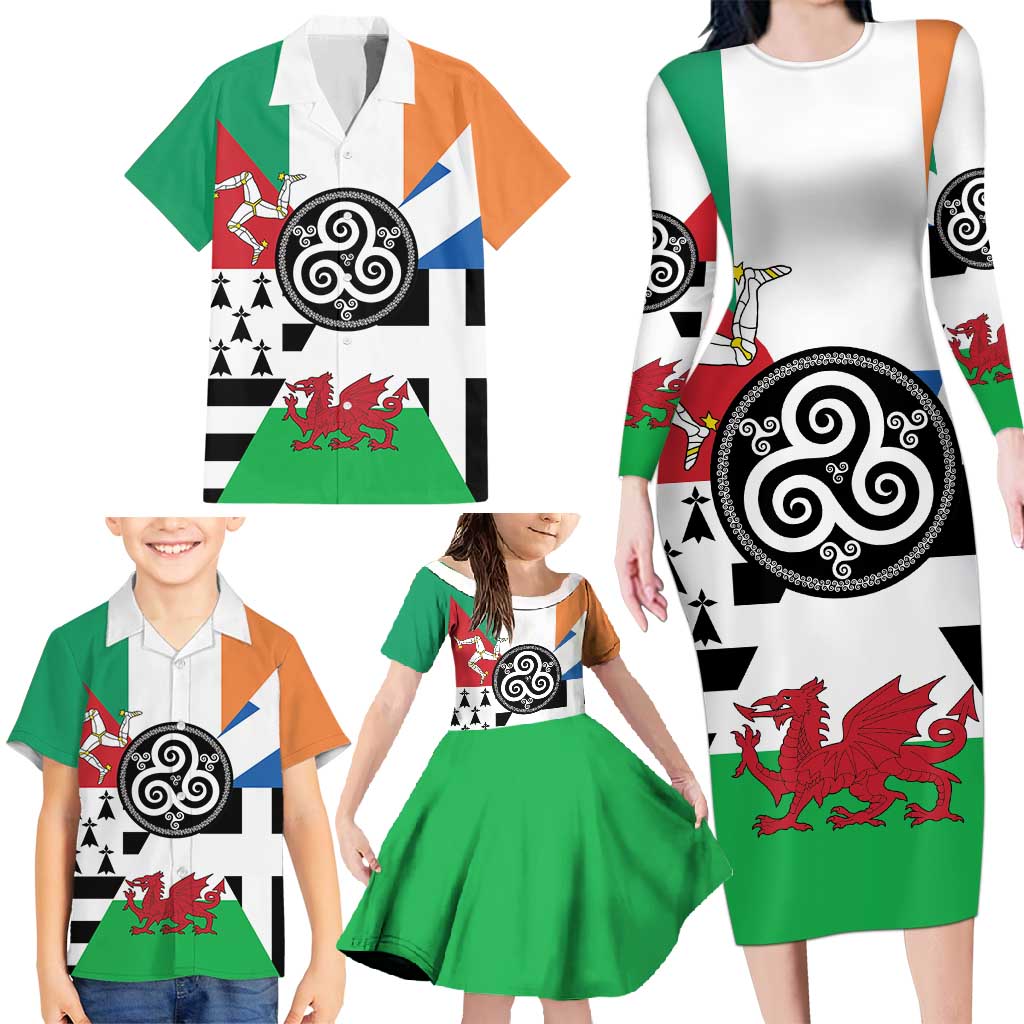 Celtic Nations Flag Family Matching Long Sleeve Bodycon Dress and Hawaiian Shirt Six Celtic Countries Heritage - Wonder Print Shop