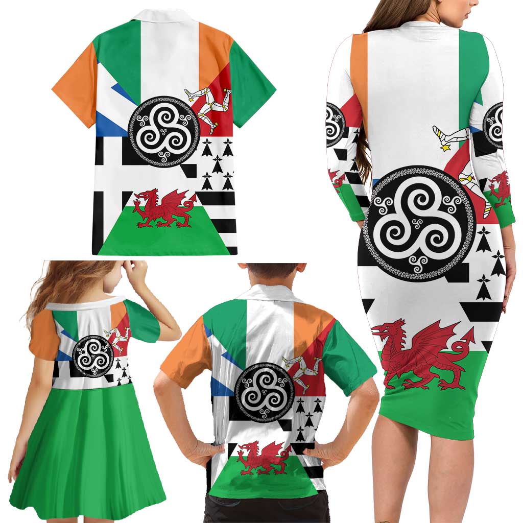 Celtic Nations Flag Family Matching Long Sleeve Bodycon Dress and Hawaiian Shirt Six Celtic Countries Heritage - Wonder Print Shop